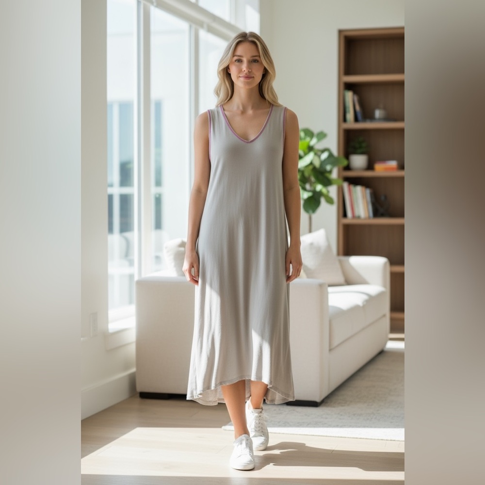 Natural Life Beige Dress with Pink Stitching